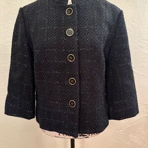 Victor Alfaro Black Tweed Blazer with Gold Button Front